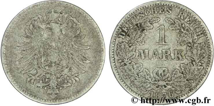 ALEMANIA 1 Mark Empire aigle impérial 1876 Karlsruhe - G BC+ 