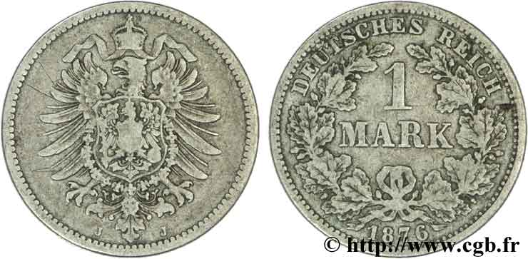 DEUTSCHLAND 1 Mark Empire aigle impérial 1876 Hambourg - J fSS 