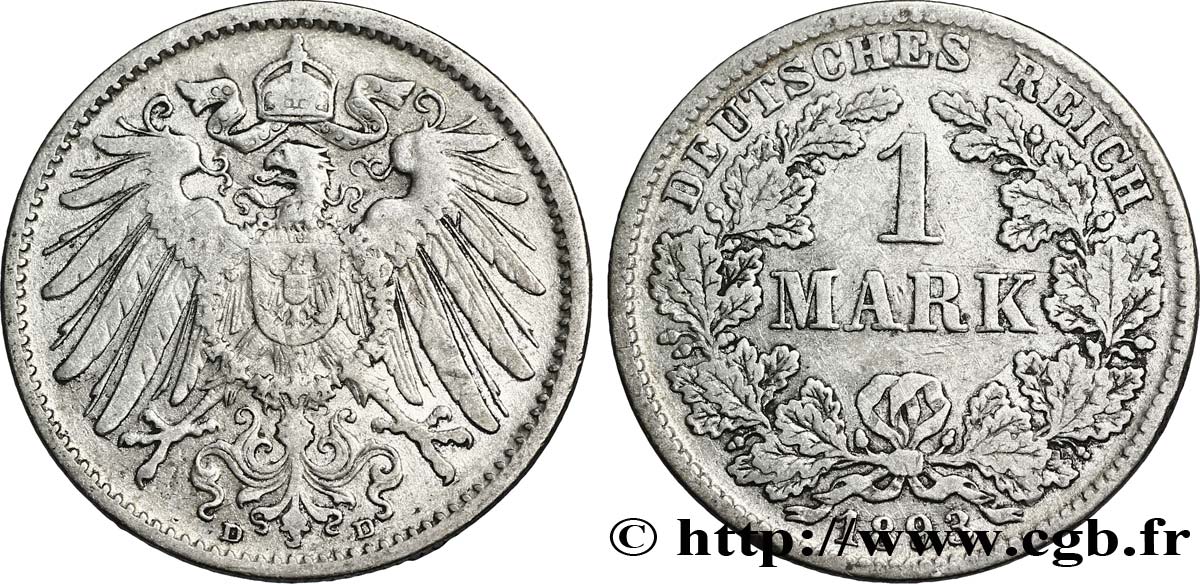 GERMANY 1 Mark Empire aigle impérial 2e type 1893 Munich - D XF 