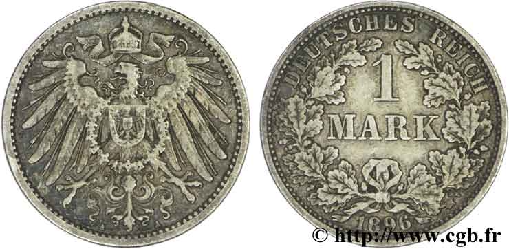 ALEMANIA 1 Mark Empire aigle impérial 2e type 1896 Berlin MBC 