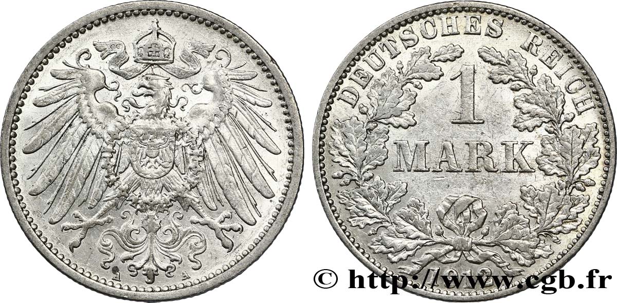 DEUTSCHLAND 1 Mark Empire aigle impérial 2e type 1912 Berlin VZ 