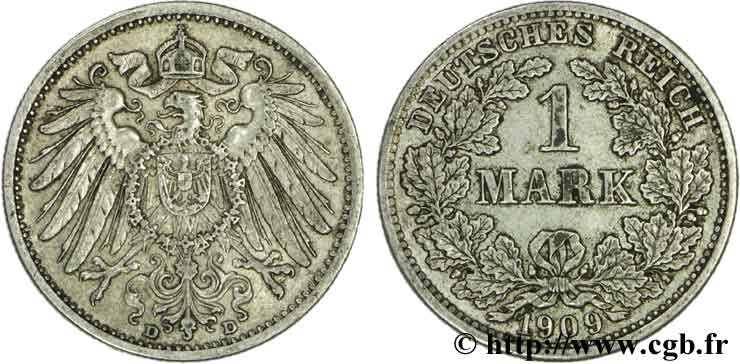 DEUTSCHLAND 1 Mark Empire aigle impérial 2e type 1909 Munich - D fVZ 