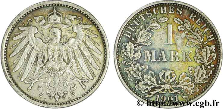 ALEMANIA 1 Mark Empire aigle impérial 2e type 1901 Berlin MBC+ 