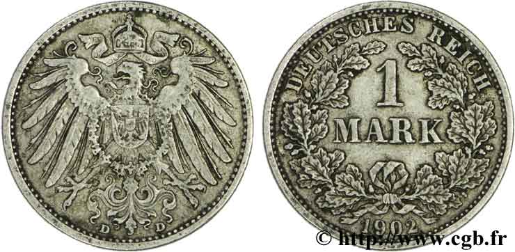 DEUTSCHLAND 1 Mark Empire aigle impérial 2e type 1902 Munich - D SS 