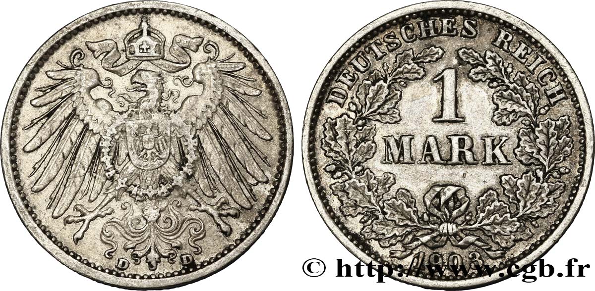 DEUTSCHLAND 1 Mark Empire aigle impérial 2e type 1903 Munich - D SS 