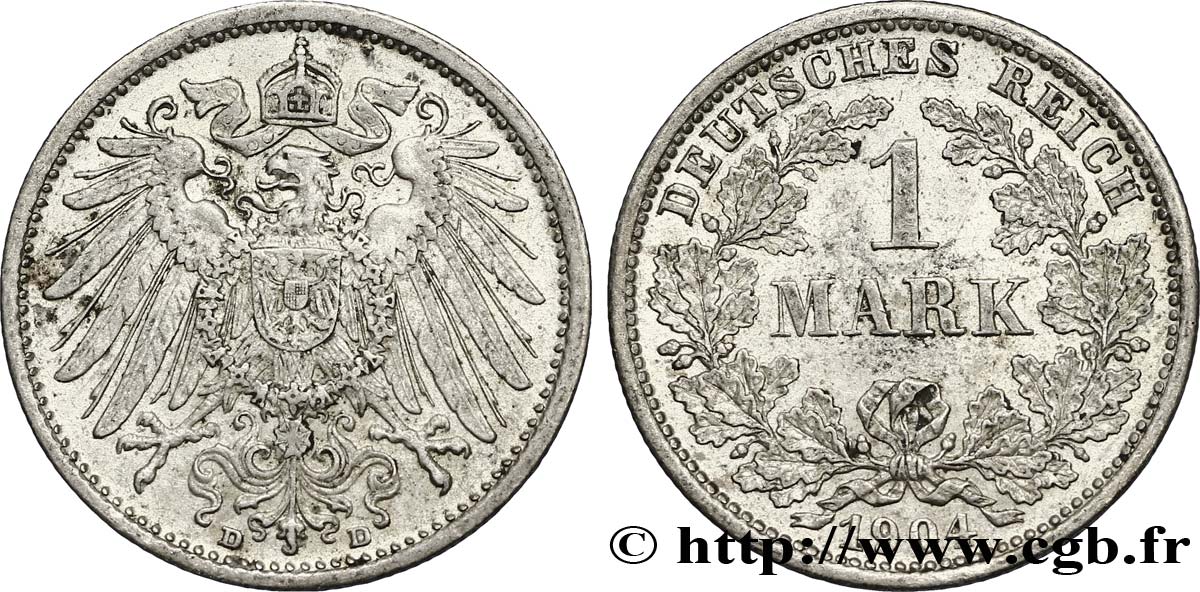 ALEMANIA 1 Mark Empire aigle impérial 2e type 1904 Munich - D EBC 