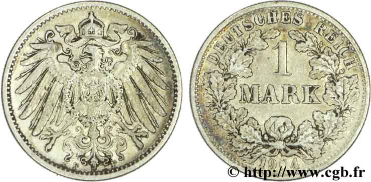 ALEMANIA 1 Mark Empire aigle impérial 2e type 1904 Stuttgart - F MBC+ 