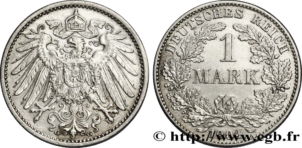 ALEMANIA 1 Mark Empire aigle impérial 2e type 1904 Karlsruhe - G EBC 