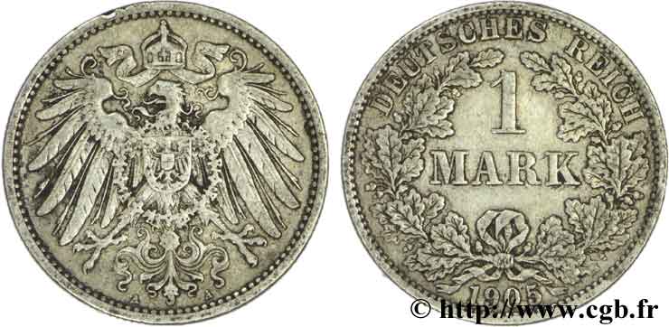 DEUTSCHLAND 1 Mark Empire aigle impérial 2e type 1905 Berlin SS 