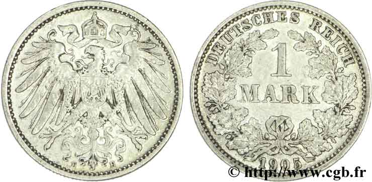 GERMANIA 1 Mark Empire aigle impérial 2e type 1905 Muldenhütten - E SPL 