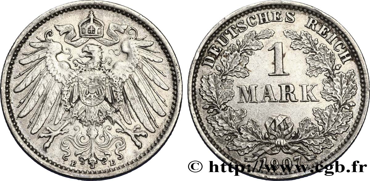GERMANIA 1 Mark Empire aigle impérial 2e type 1907 Muldenhütten - E SPL 