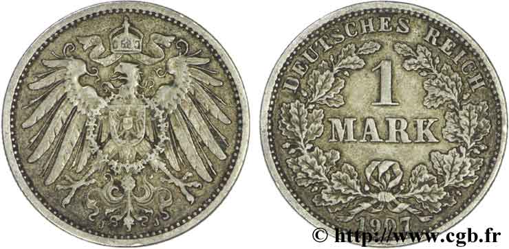 DEUTSCHLAND 1 Mark Empire aigle impérial 2e type 1907 Hambourg - J SS 