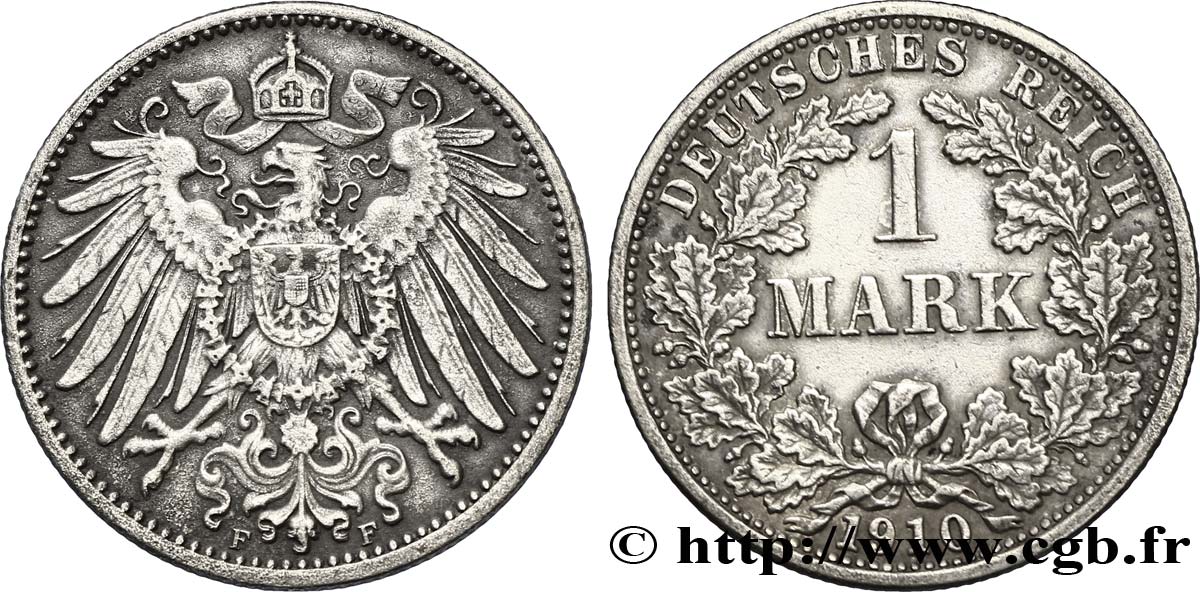 ALEMANIA 1 Mark Empire aigle impérial 2e type 1910 Stuttgart - F MBC+ 