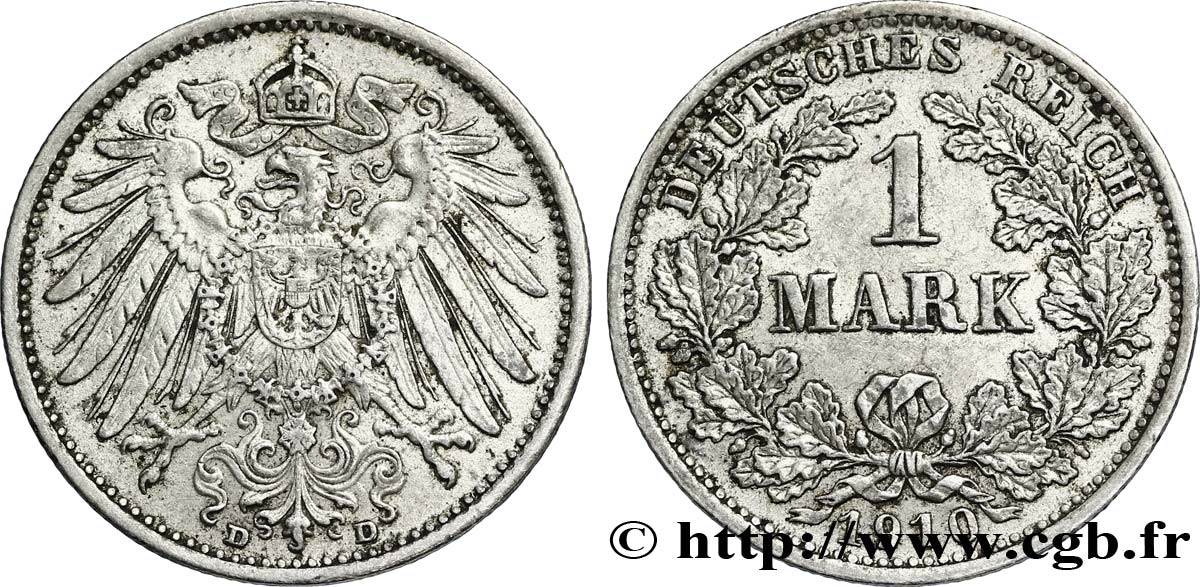 DEUTSCHLAND 1 Mark Empire aigle impérial 2e type 1910 Munich - D VZ 