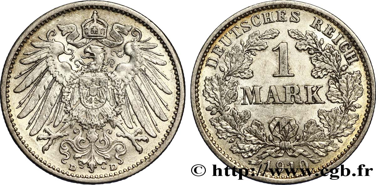 GERMANIA 1 Mark Empire aigle impérial 2e type 1910 Munich - D SPL 