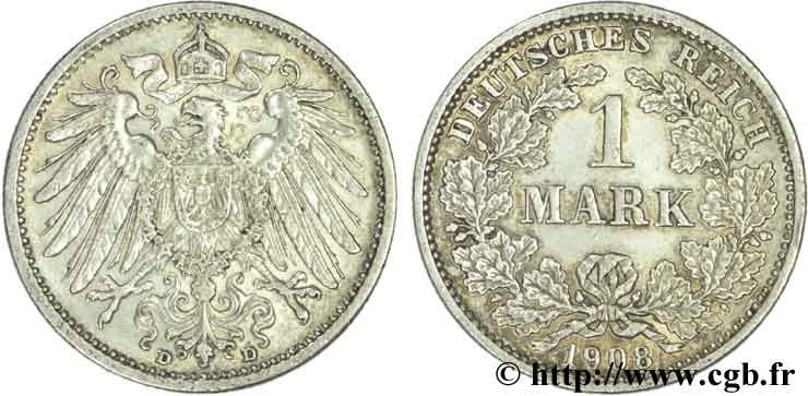 ALEMANIA 1 Mark Empire aigle impérial 2e type 1908 Munich - D MBC 
