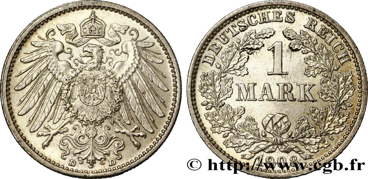 GERMANIA 1 Mark Empire aigle impérial 2e type 1908 Munich - D SPL 