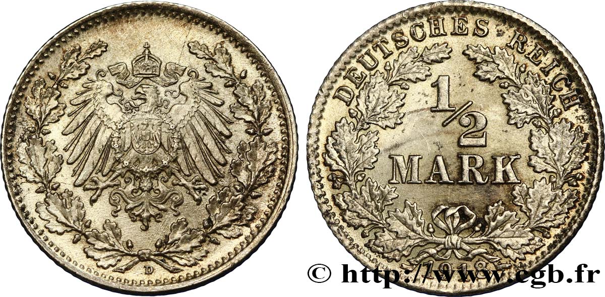 GERMANY 1/2 Mark Empire aigle impérial 1918 Munich - D MS 