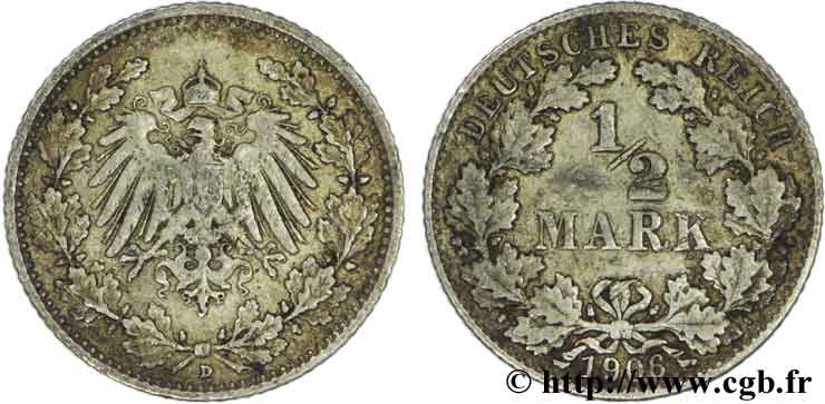 ALEMANIA 1/2 Mark Empire aigle impérial 1906 Munich - D MBC 