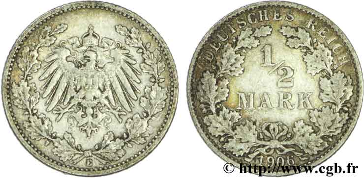 DEUTSCHLAND 1/2 Mark Empire aigle impérial 1906 Muldenhütten - E SS 