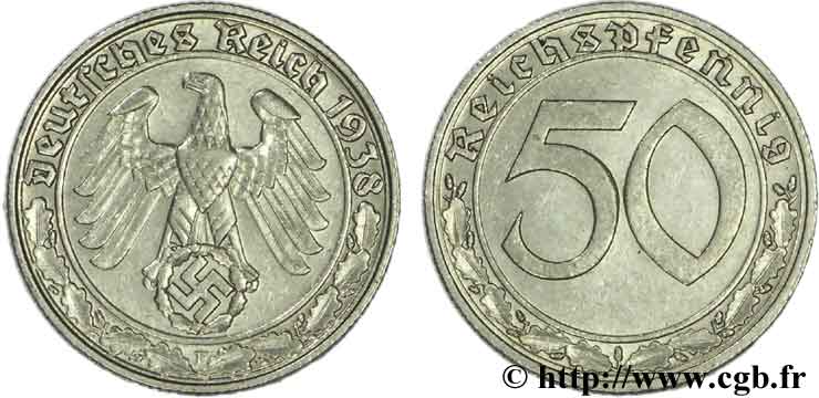 DEUTSCHLAND 50 Reichspfennig aigle et svastika 1938 Stuttgart - F fVZ 