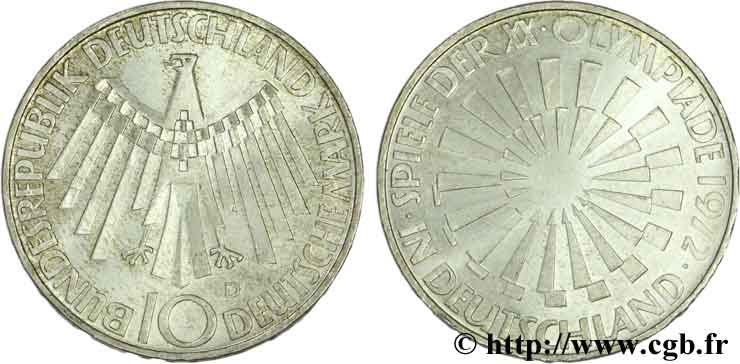 DEUTSCHLAND 10 Mark XXe J.O. Munich / aigle type “IN DEUTSCHLAND” 1972 Munich VZ 