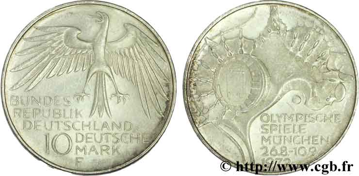 GERMANY 10 Mark XXe J.O. Munich : village olympique de Munich / aigle 1972 Stuttgart - F AU 
