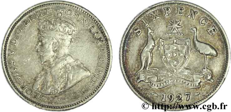 AUSTRALIA 6 Pence Georges V 1927 Melbourne BC+ 
