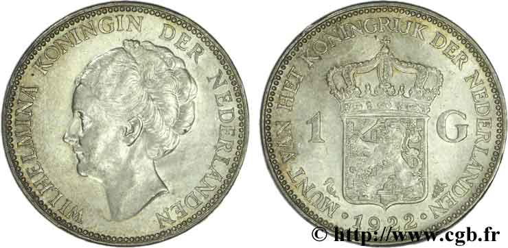 NETHERLANDS 1 Gulden Wilhelmina 1922 Utrecht AU 