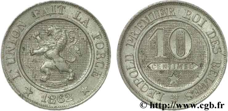 BELGIEN 10 Centimes lion 1862  fST 