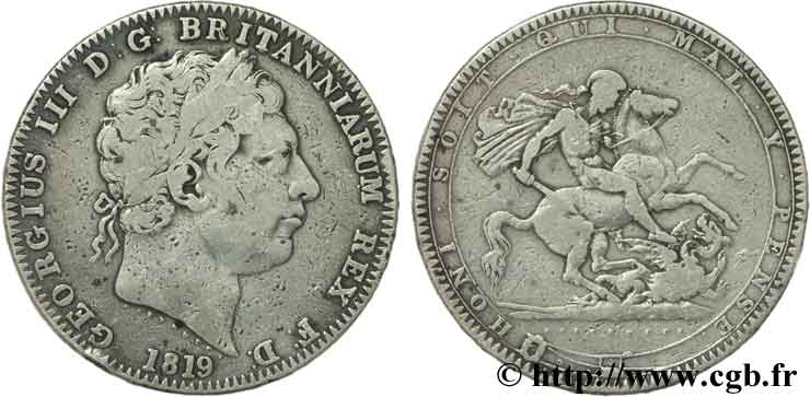 UNITED KINGDOM 1 Crown Georges III / St Georges terrassant le dragon 1819 LIX 1819  VF 