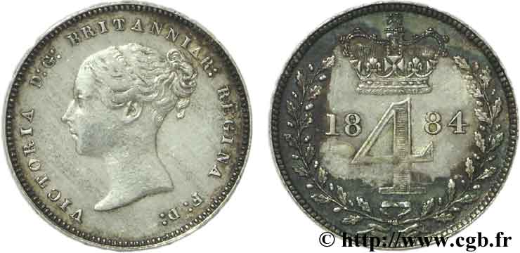 UNITED KINGDOM 4 Pence (Maundy Set) Victoria tête jeune 1884 Londres AU 