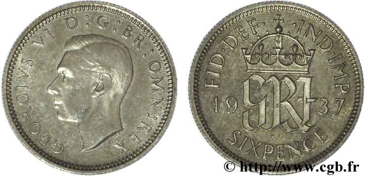 REINO UNIDO 6 Pence Georges VI  1937  EBC 