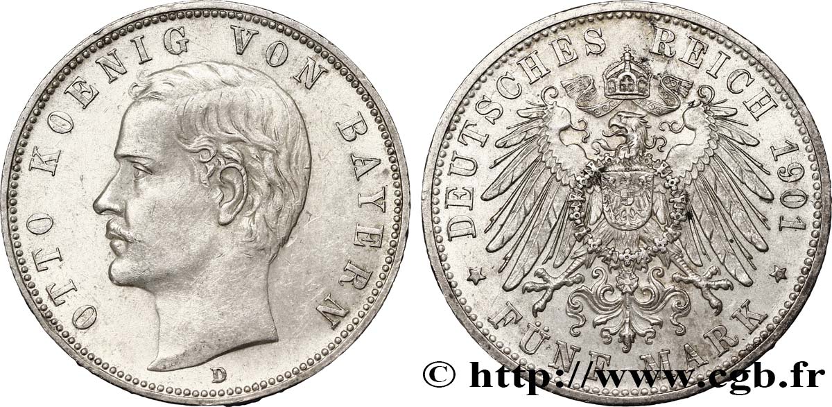 GERMANIA - BAVIERIA 5 Mark Othon Ier 1901 Munich - D SPL 