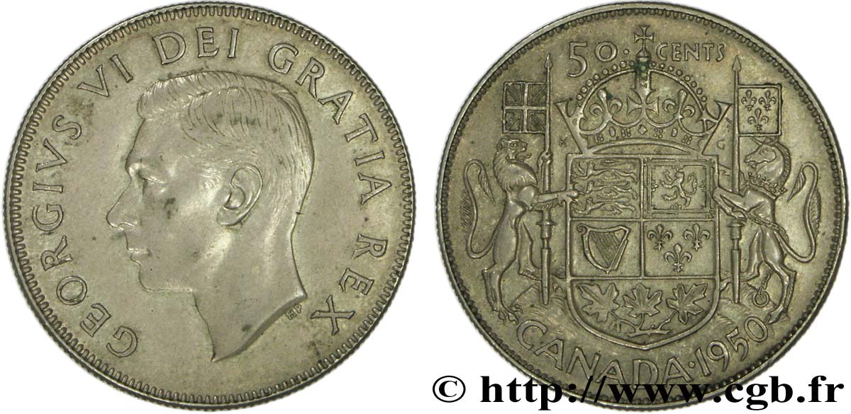 KANADA 50 Cents Georges VI emblème variété avec les lignes dans le “0” 1950  fVZ 