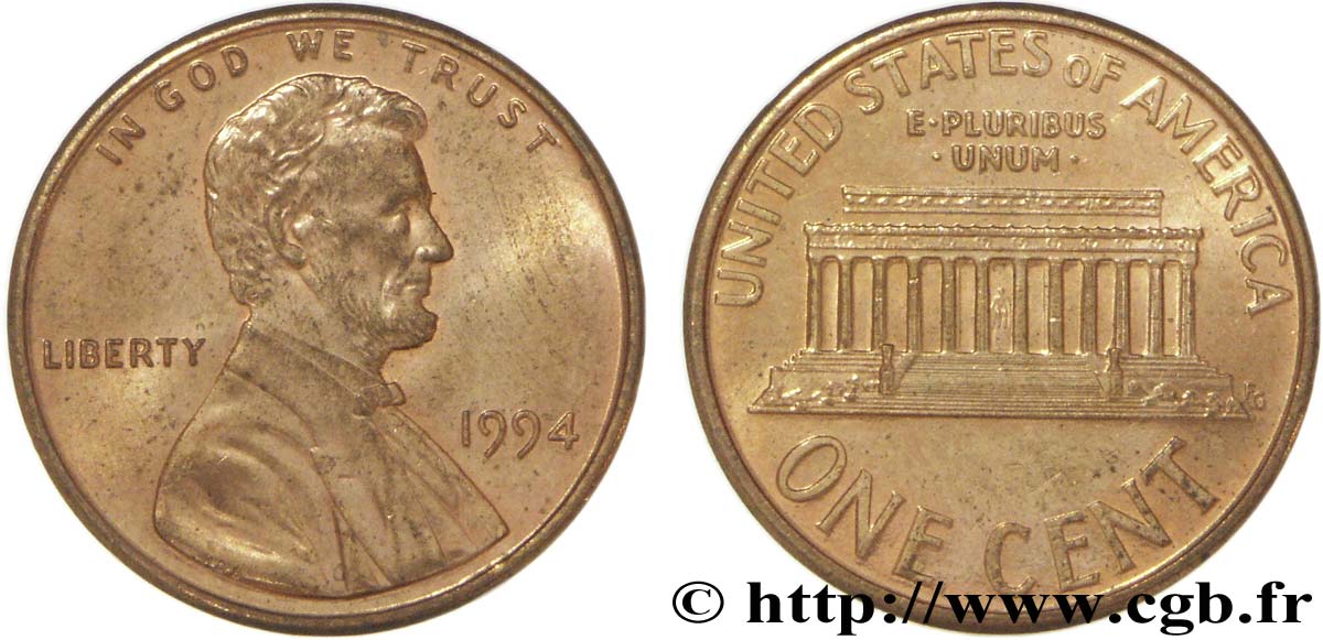 UNITED STATES OF AMERICA 1 Cent Lincoln / mémorial 1994 Philadelphie MS 