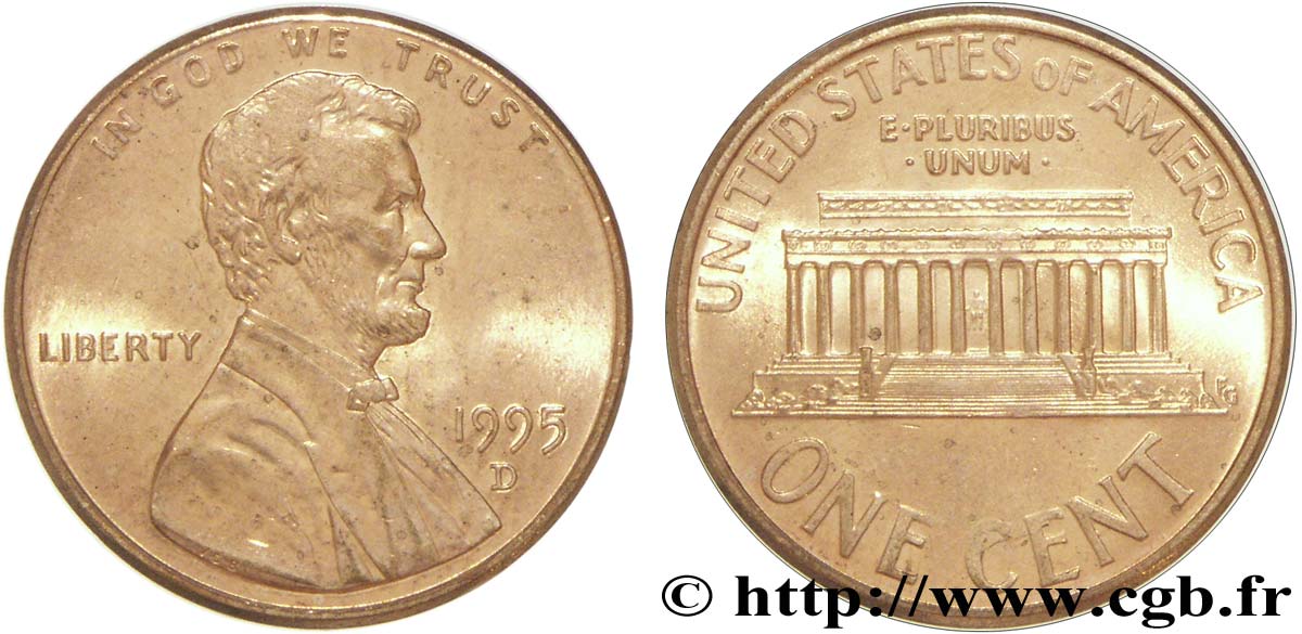 STATI UNITI D AMERICA 1 Cent Lincoln / mémorial 1995 Denver MS 