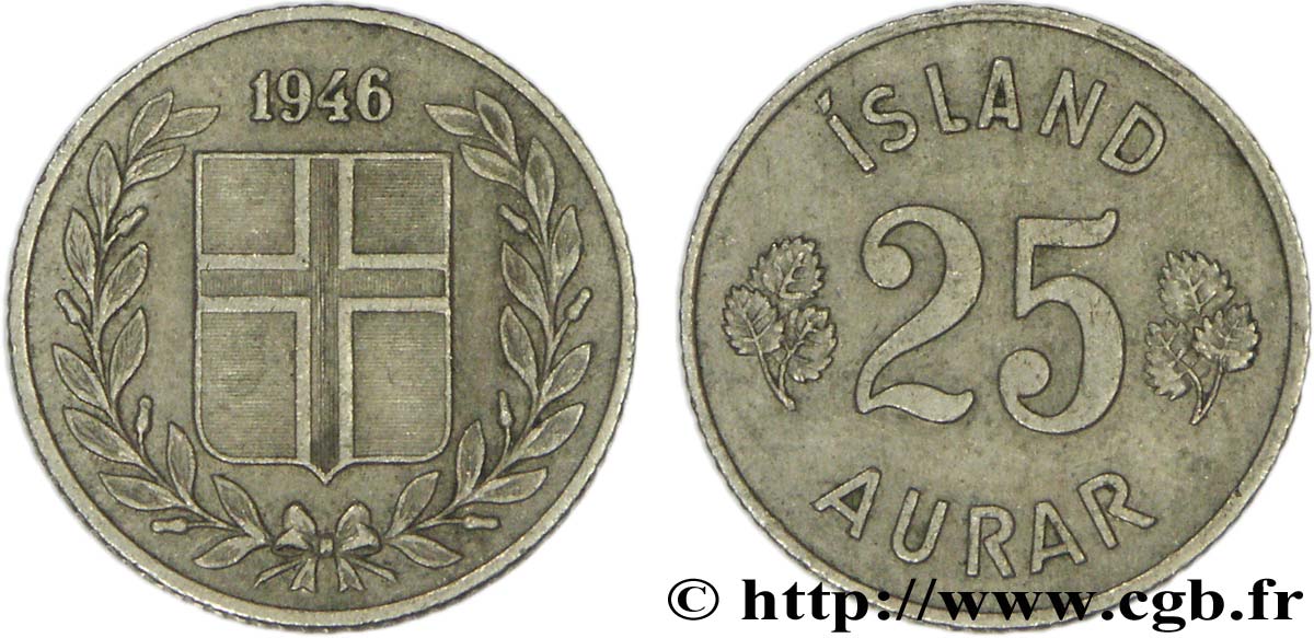 ISLANDIA 25 Aurar blason 1946  EBC 