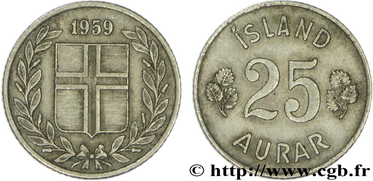 ISLANDIA 25 Aurar blason 1959  EBC 