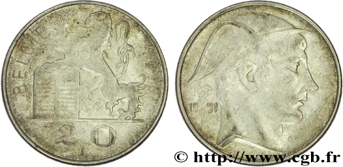 BELGIO 20 Francs Mercure, légende flamande 1951  q.BB 