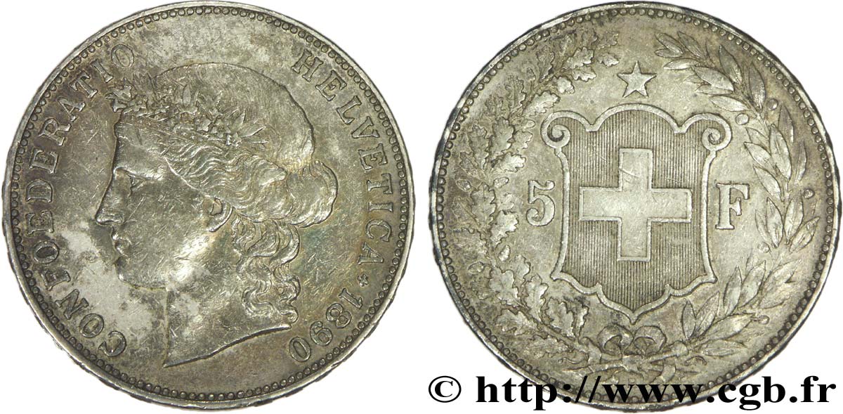 SCHWEIZ 5 Francs Helvetia buste 1890 Berne fSS 