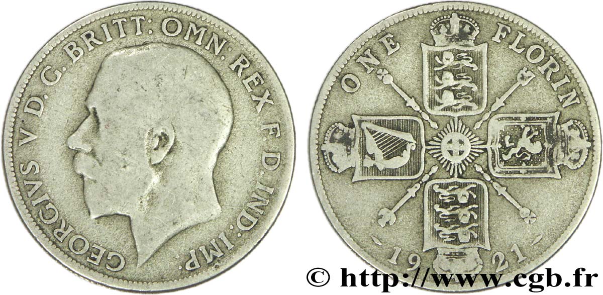 REINO UNIDO 1 Florin Georges V / emblème 1921  BC 