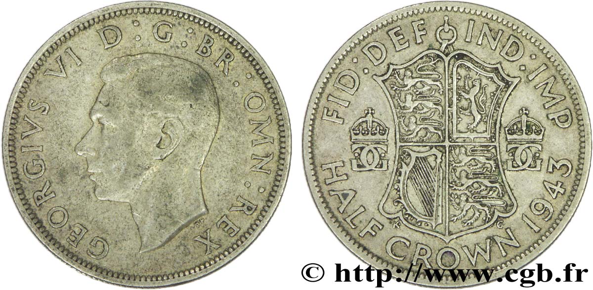 REINO UNIDO 1/2 Crown Georges VI 1943  BC 