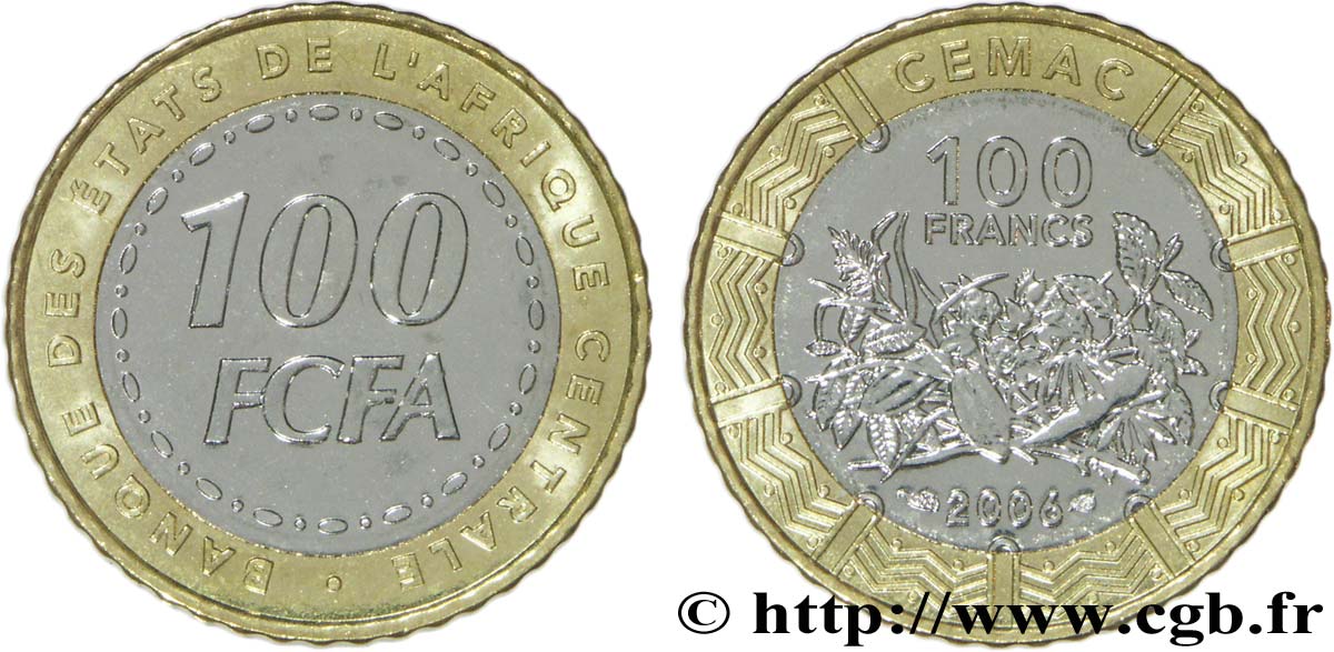 BIMETAL 100 FRANCS UNC COIN 2006 YEAR KM#21 CENTRAL AFRICAN STATES