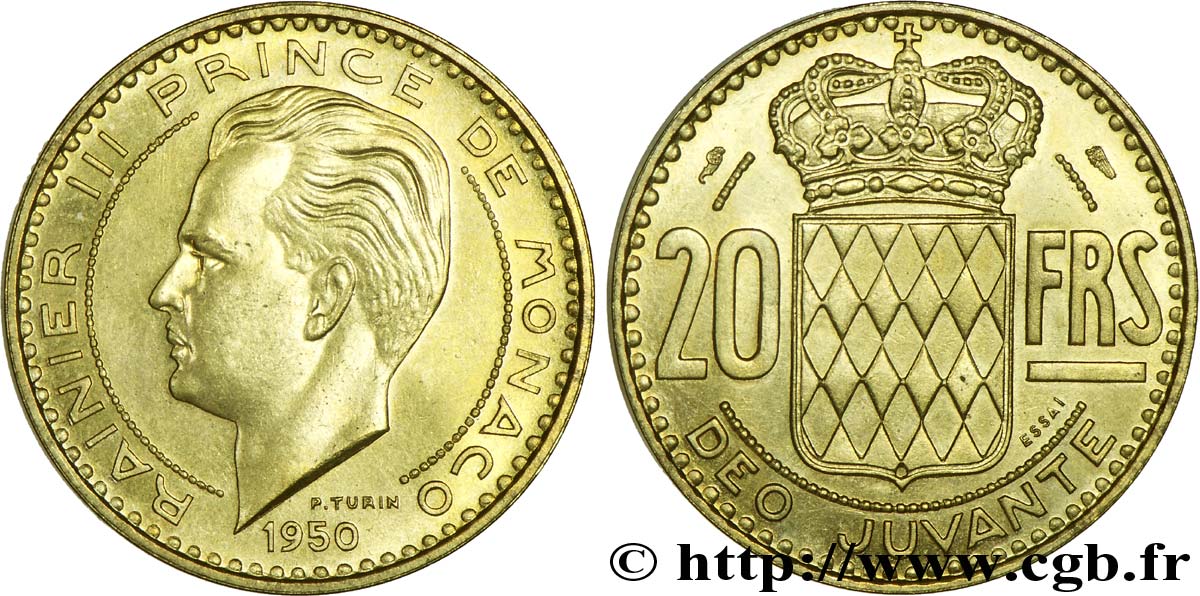 MONACO Essai de 20 Francs prince Rainier III 1950 Paris SC 