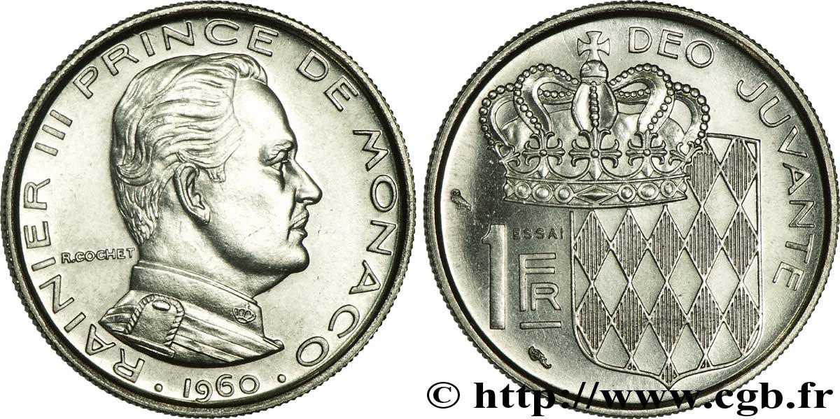 MONACO Essai de 1 Franc prince Rainier III de Monaco 1960 Paris MS 