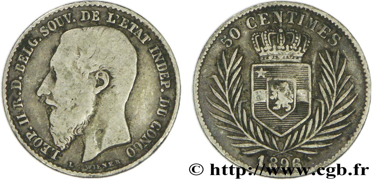 KONGO-FREISTAAT 50 Centimes Léopold II 1896  S 