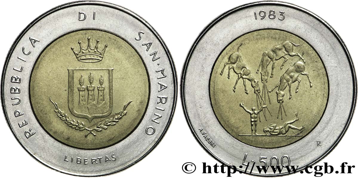 SAN MARINO 500 Lire emblème, la peur de la guerre nucléaire 1983 Rome - R VZ 