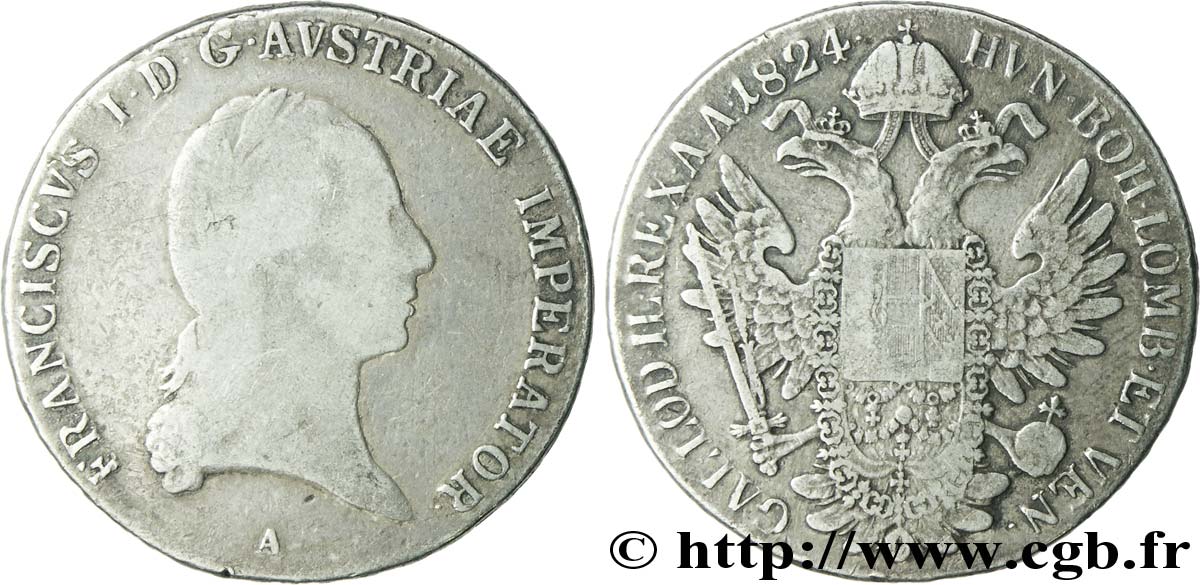AUSTRIA 1 Thaler François II / aigle bicéphale 1824 Vienne BC+ 