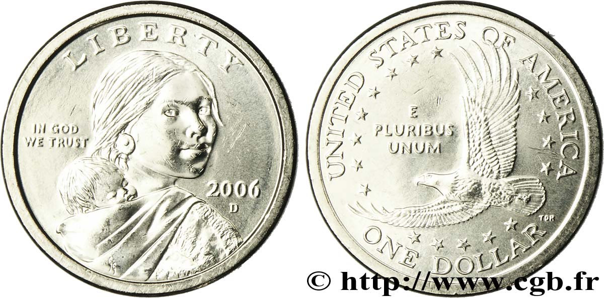 STATI UNITI D AMERICA 1 Dollar Sacagawea, la guide indienne Sacagawea portant son enfant / aigle 2006 Denver MS 